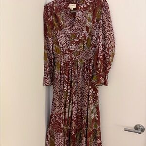 Umgee Burgundy and Olive Long Sleeve Dress
